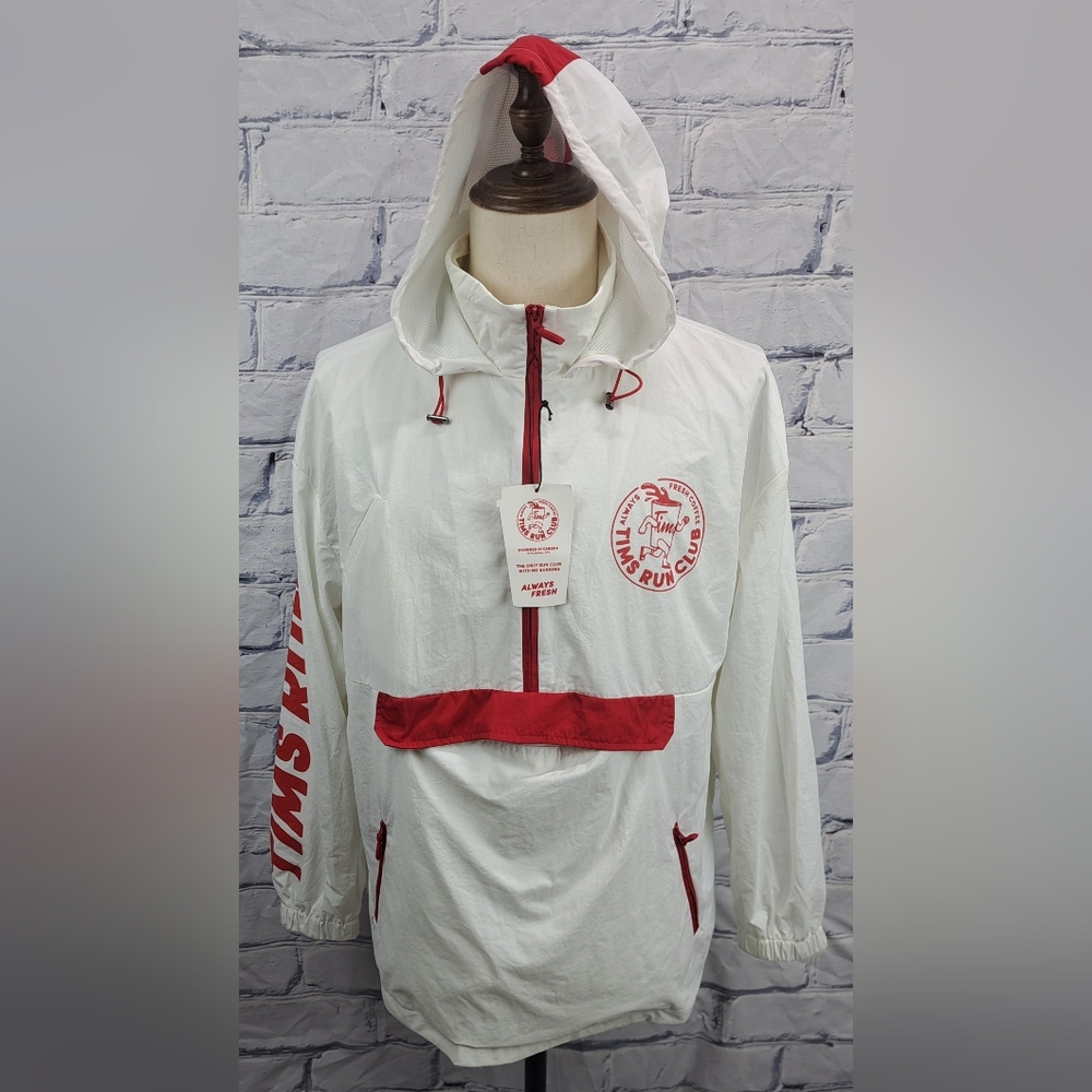 NWT Tim Hortons Run Club Windbreaker Jacket Hoodie Nylon Ripstop Men's Large